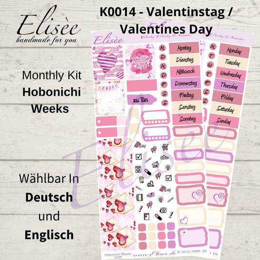 K0014_"VALENTINE" 2025 Monatskit Hobonichi Weeks / Personal Planer / Bullet Journal