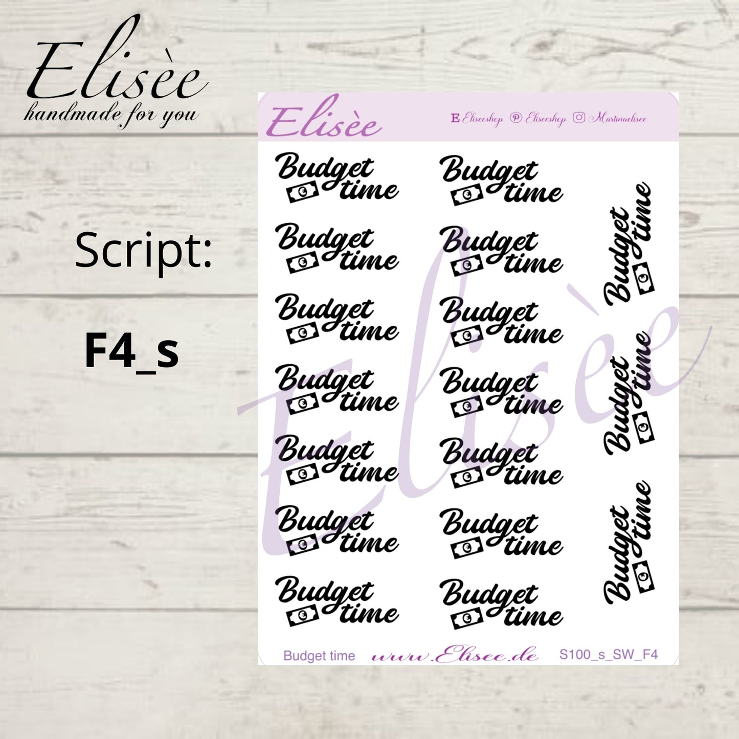 S100s  Script Sticker "BUDGET time" Small Sheet | Aufkleber | Bullet Journal