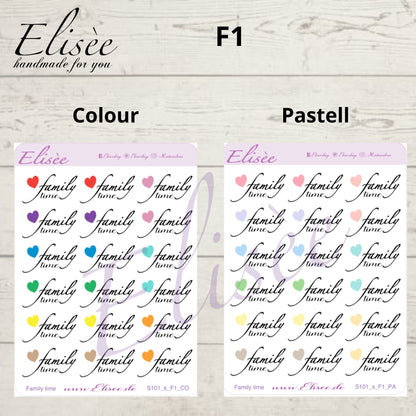 S101s  Script Sticker "FAMILY TIME" Small Sheet | Aufkleber | Bullet Journal