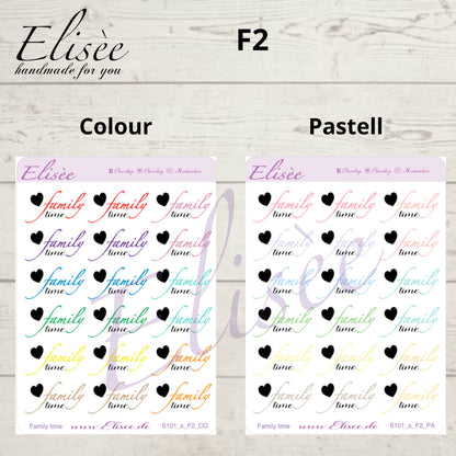 S101s  Script Sticker "FAMILY TIME" Small Sheet | Aufkleber | Bullet Journal
