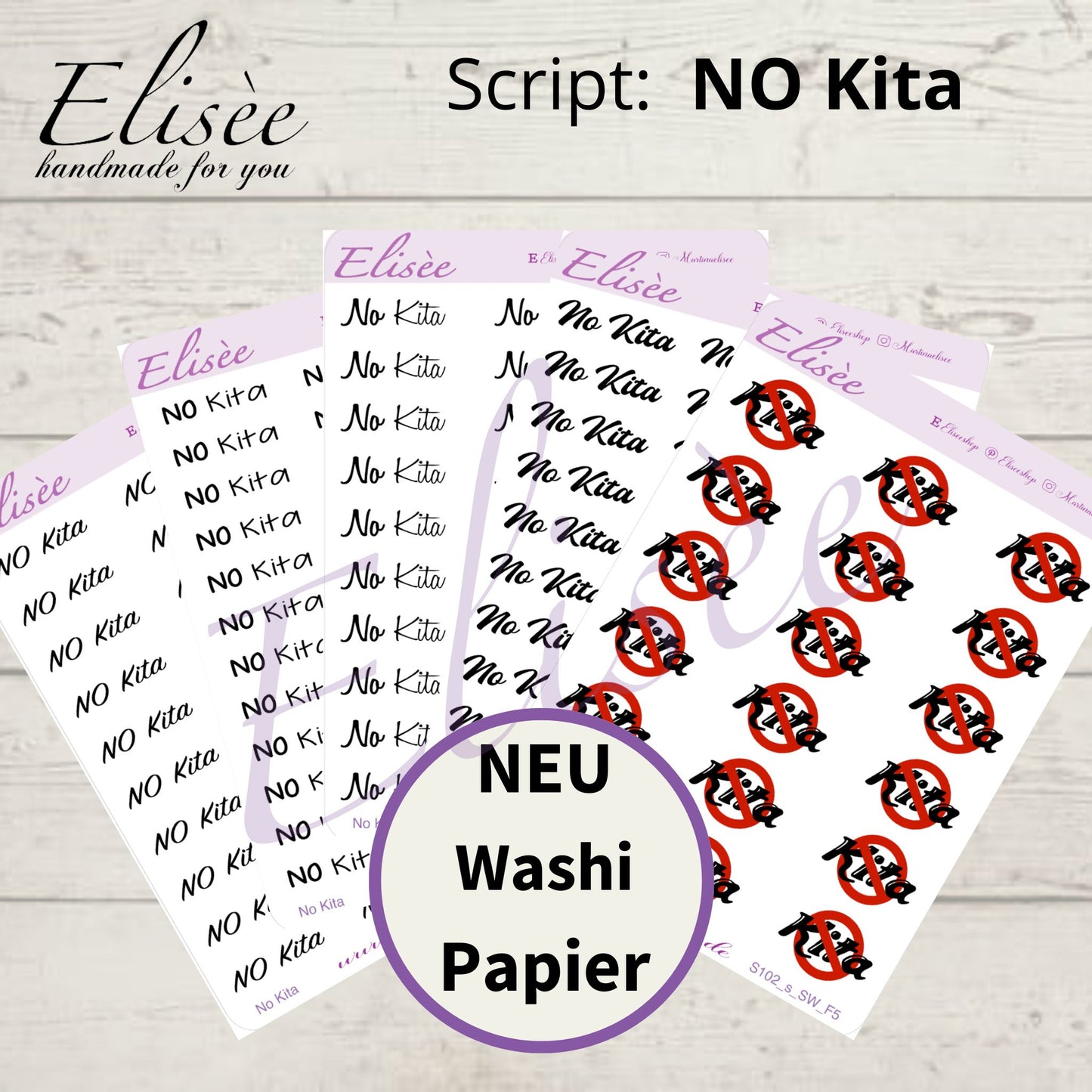 S102s  Script Sticker "NO KITA" Small Sheet | Aufkleber | Bullet Journal