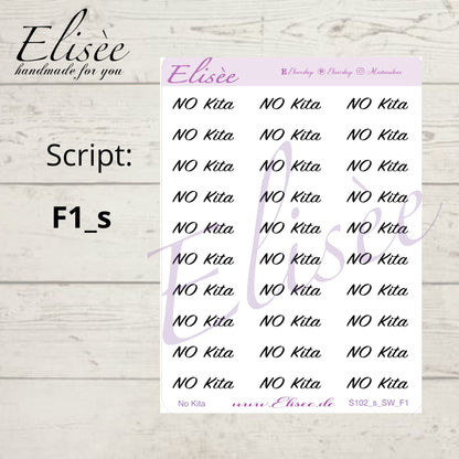 S102s  Script Sticker "NO KITA" Small Sheet | Aufkleber | Bullet Journal