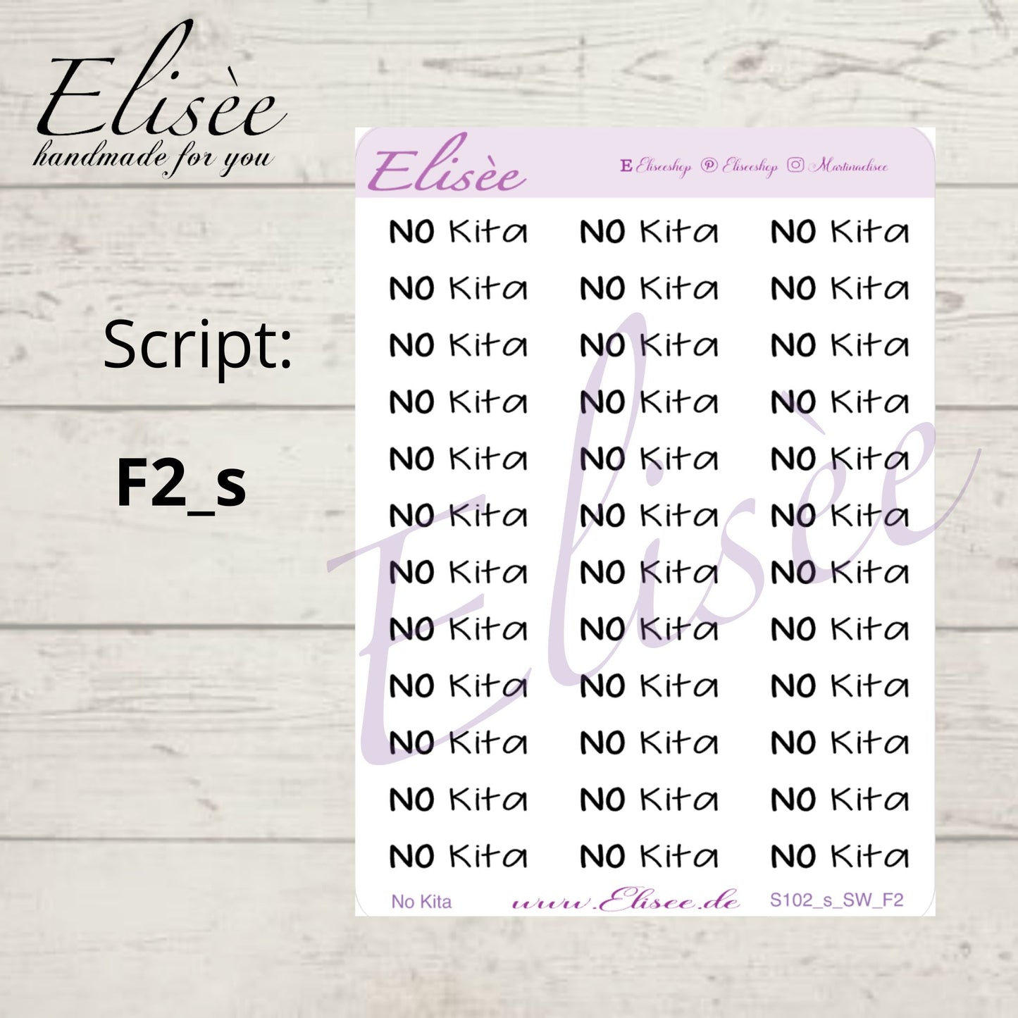 S102s  Script Sticker "NO KITA" Small Sheet | Aufkleber | Bullet Journal
