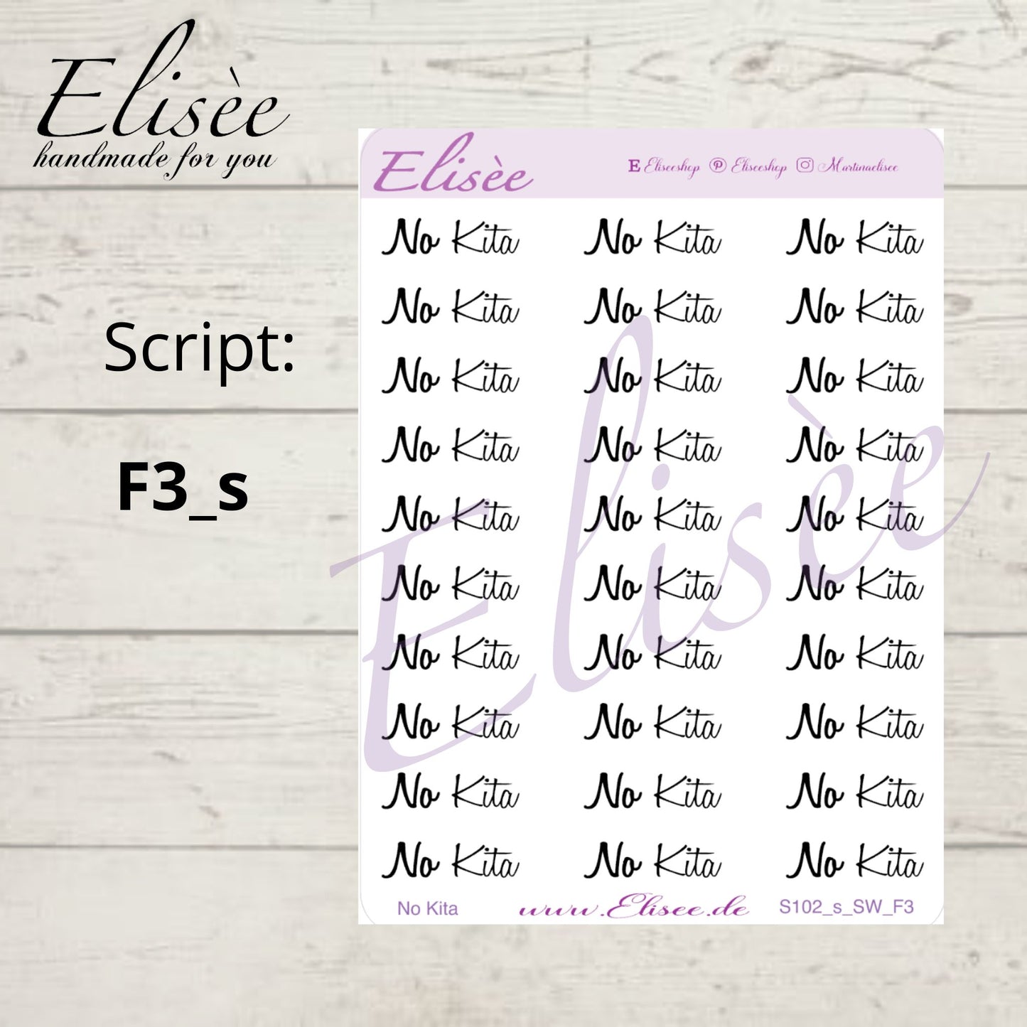 S102s  Script Sticker "NO KITA" Small Sheet | Aufkleber | Bullet Journal