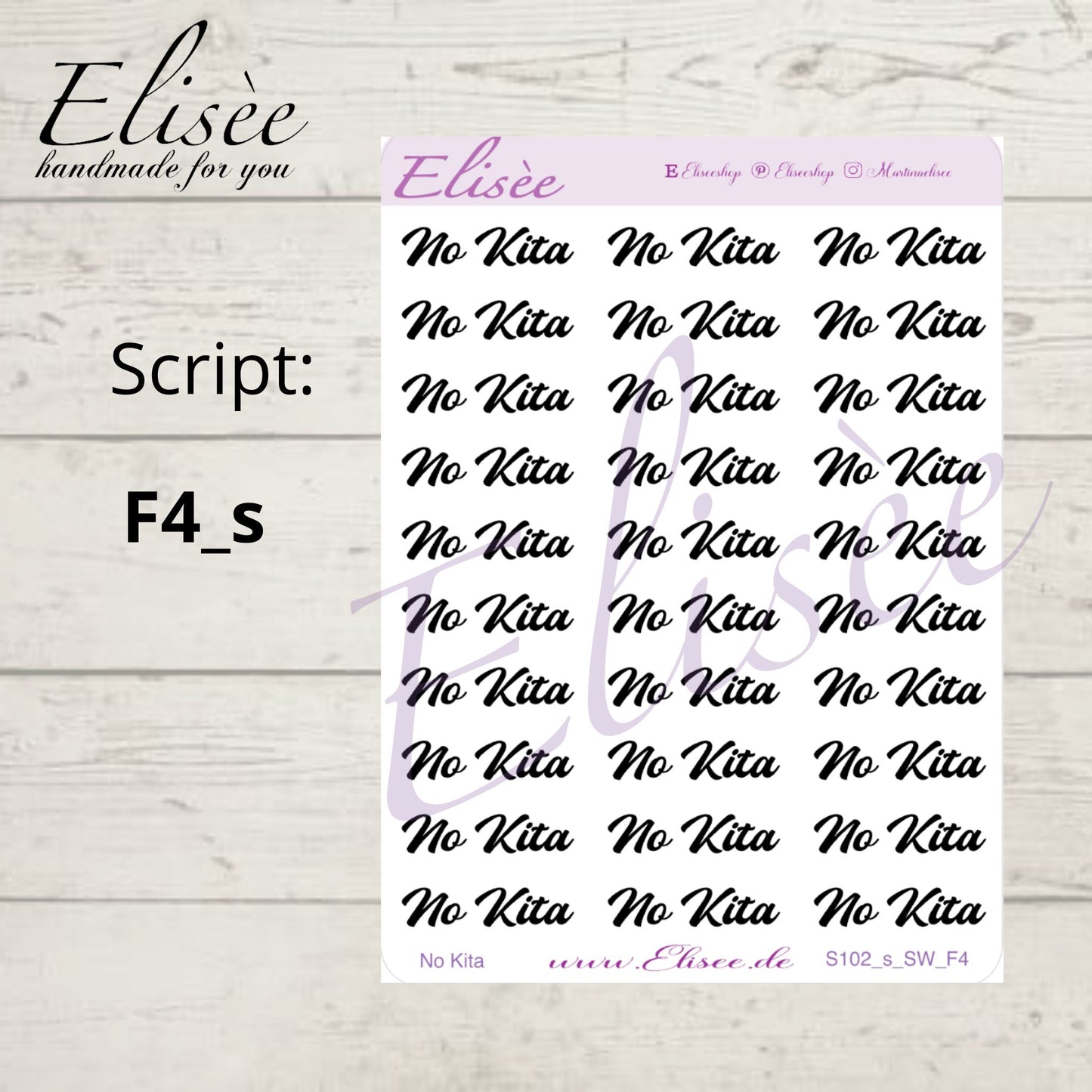 S102s  Script Sticker "NO KITA" Small Sheet | Aufkleber | Bullet Journal