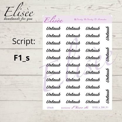 S103s  Script Sticker "URLAUB" Small Sheet | Aufkleber | Bullet Journal