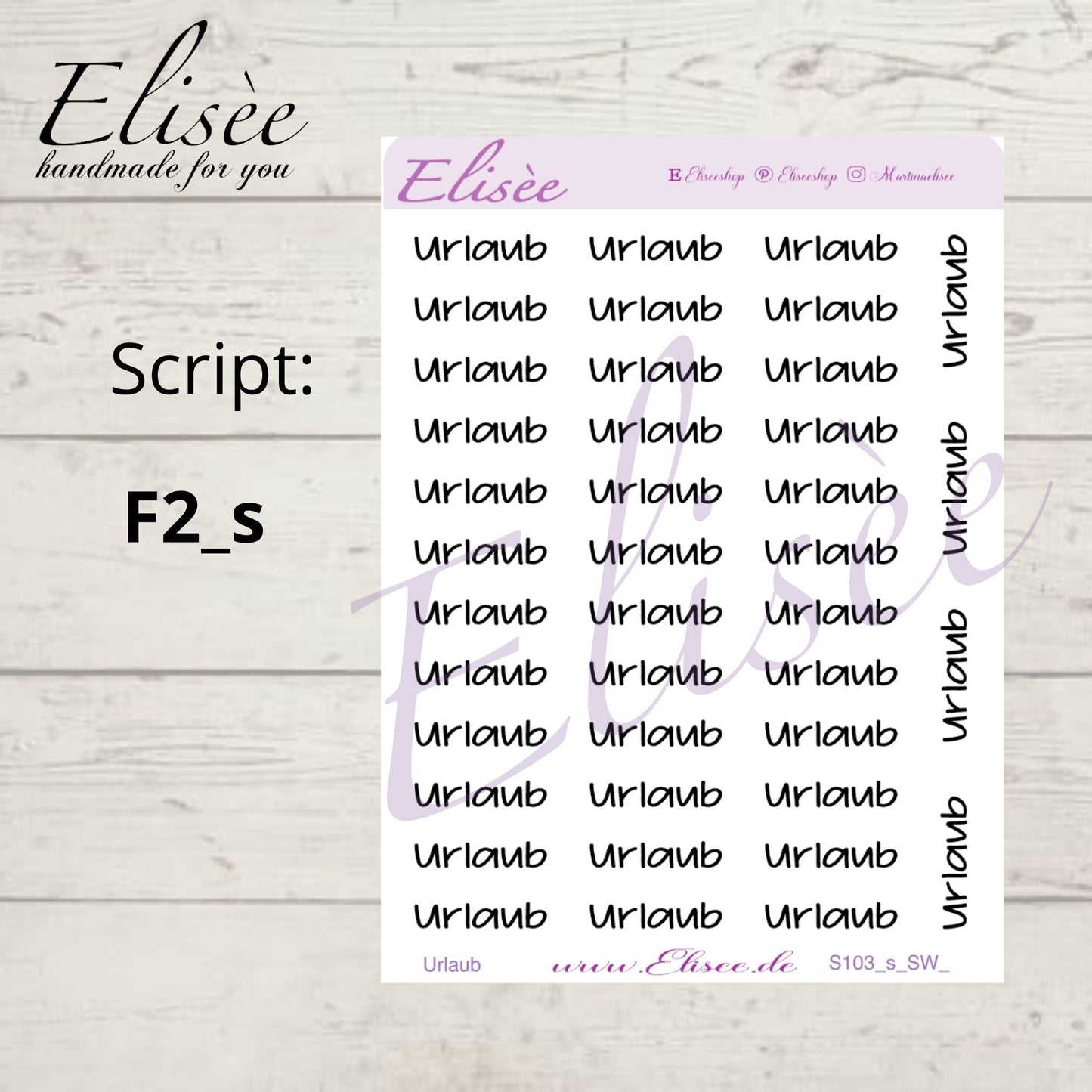 S103s  Script Sticker "URLAUB" Small Sheet | Aufkleber | Bullet Journal