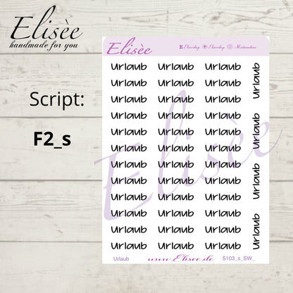 S103s  Script Sticker "URLAUB" Small Sheet | Aufkleber | Bullet Journal