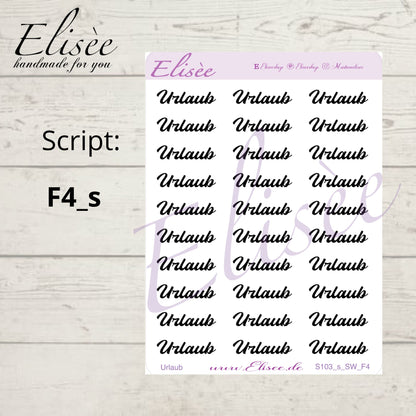 S103s  Script Sticker "URLAUB" Small Sheet | Aufkleber | Bullet Journal