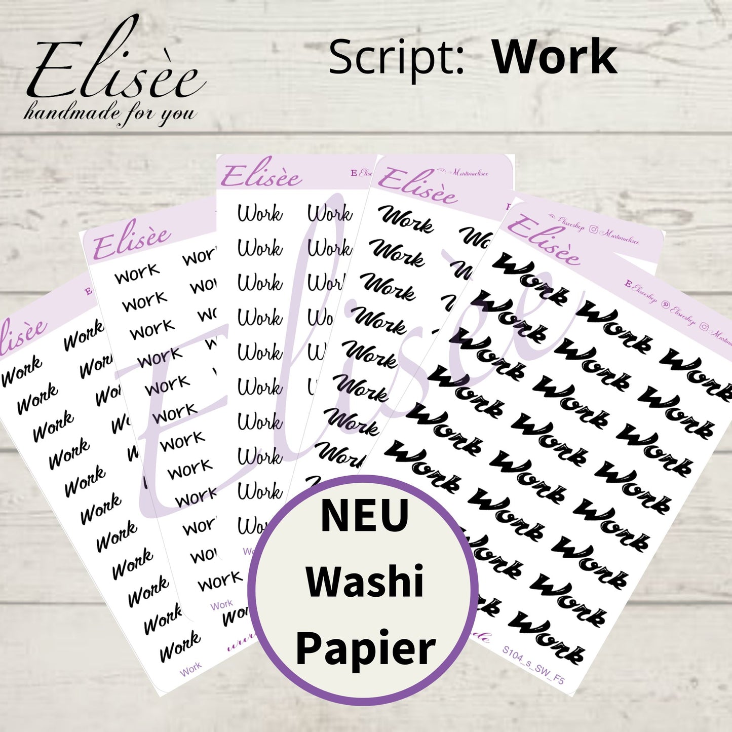 S104s  Script Sticker "WORK" Small Sheet | Aufkleber | Bullet Journal