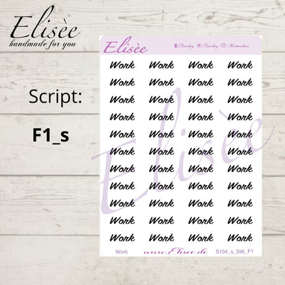 S104s  Script Sticker "WORK" Small Sheet | Aufkleber | Bullet Journal