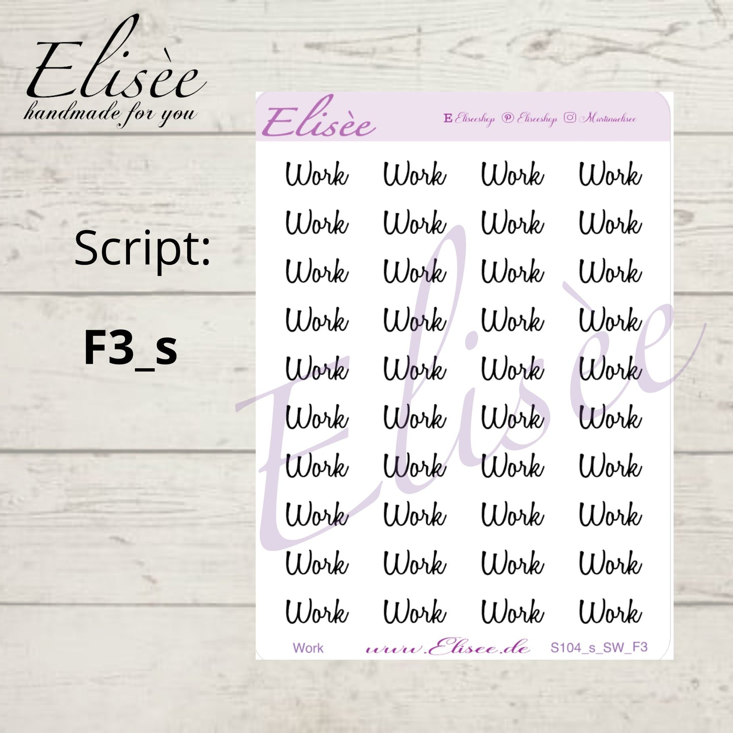 S104s  Script Sticker "WORK" Small Sheet | Aufkleber | Bullet Journal
