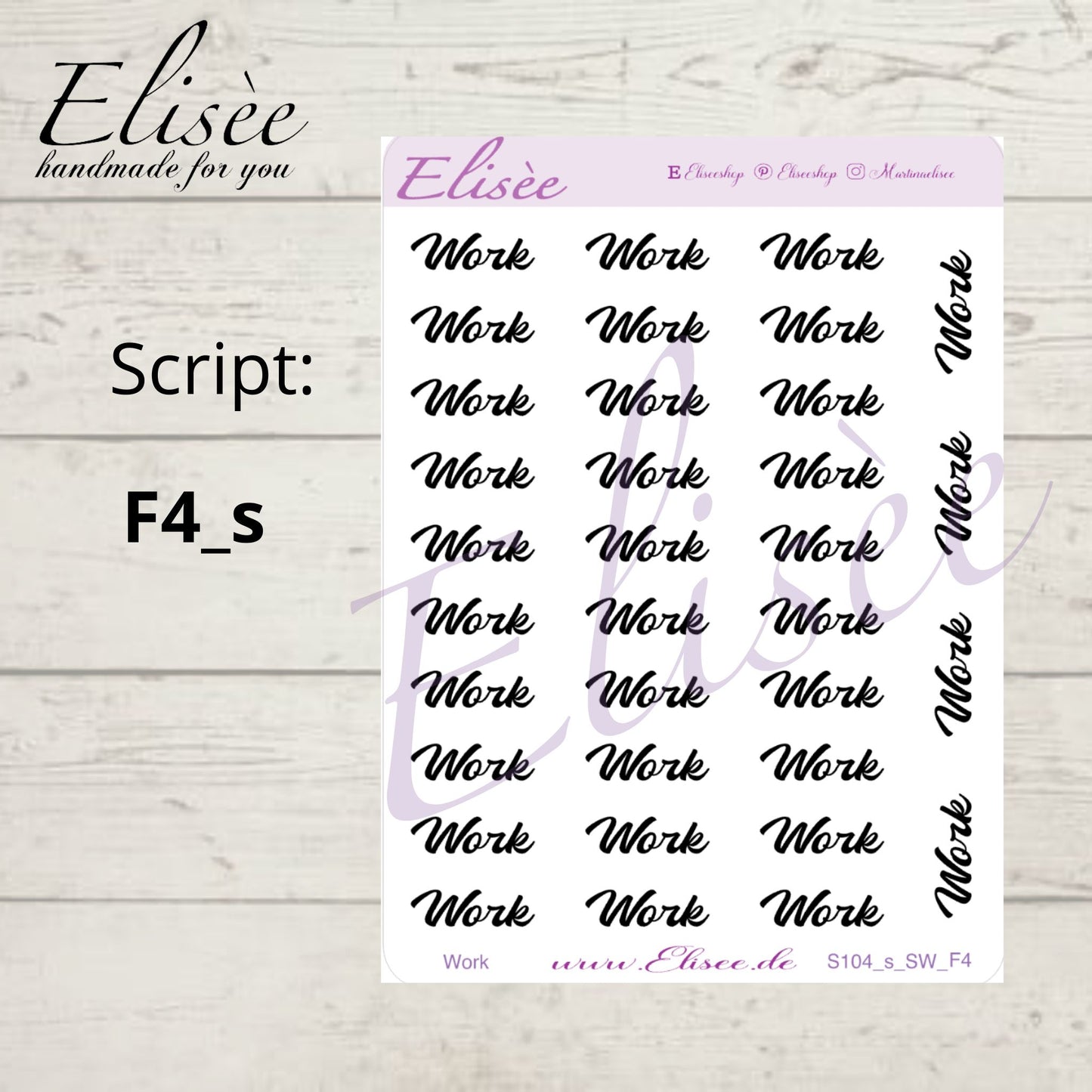 S104s  Script Sticker "WORK" Small Sheet | Aufkleber | Bullet Journal