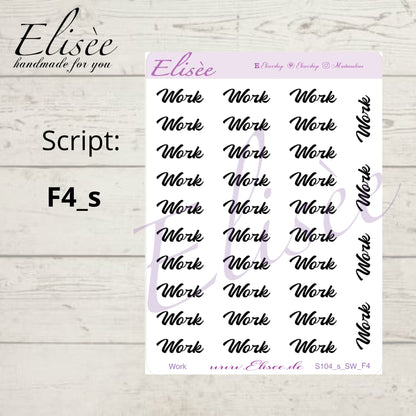 S104s  Script Sticker "WORK" Small Sheet | Aufkleber | Bullet Journal