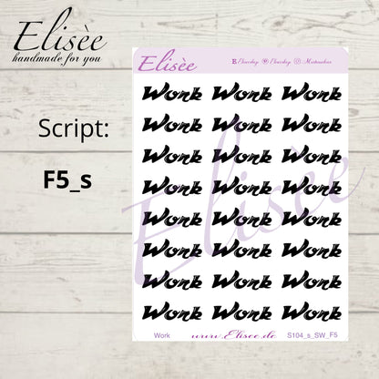 S104s  Script Sticker "WORK" Small Sheet | Aufkleber | Bullet Journal