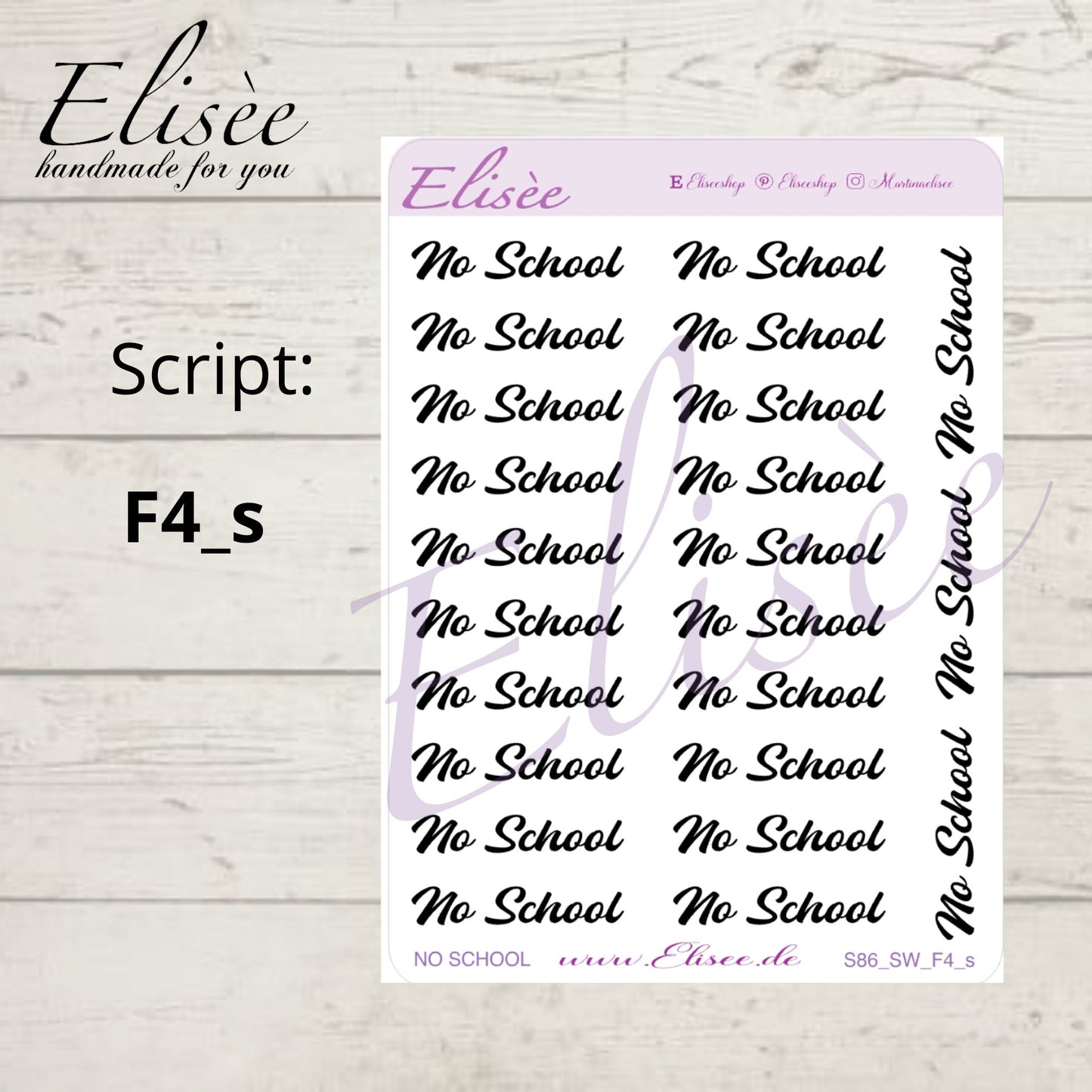 S86s  Script Sticker "No School" Small Sheet | Aufkleber | Bullet Journal