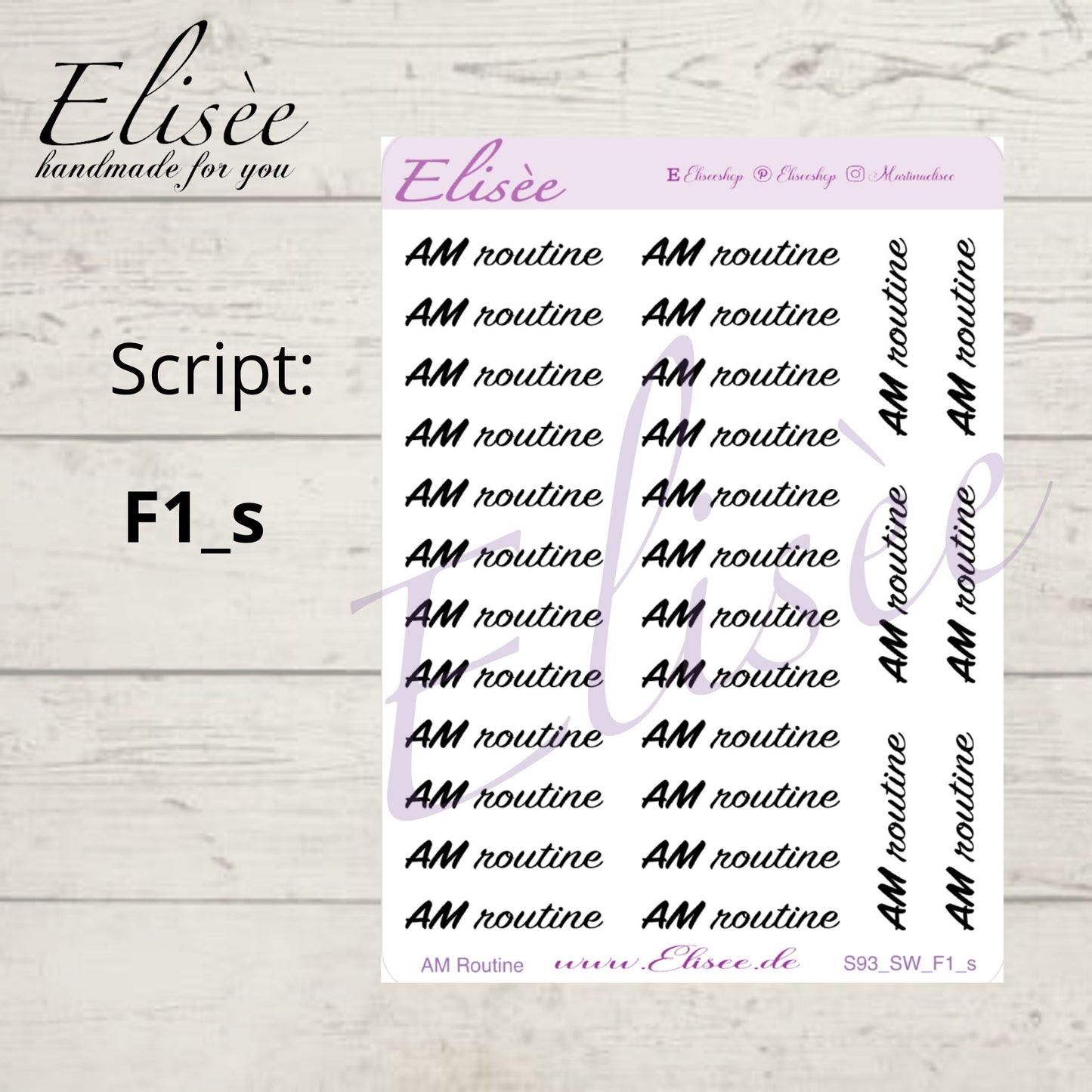 S93s  Script Sticker "AM ROUTINE" Small Sheet | Aufkleber | Bullet Journal
