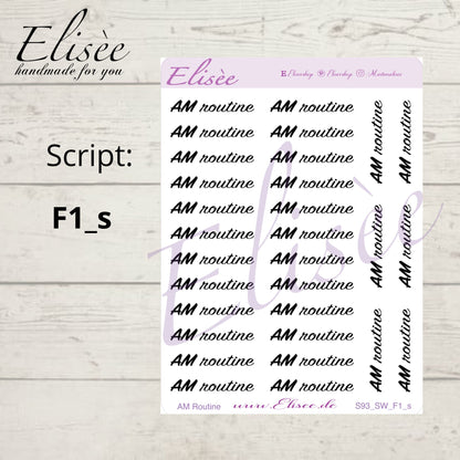 S93s  Script Sticker "AM ROUTINE" Small Sheet | Aufkleber | Bullet Journal