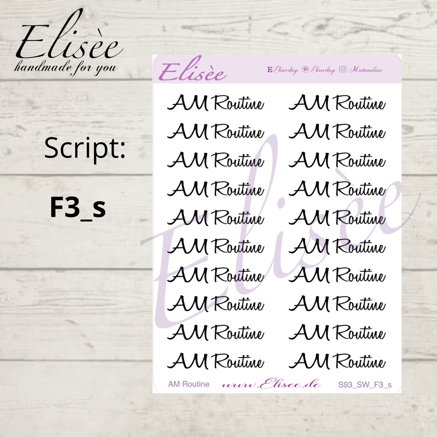 S93s  Script Sticker "AM ROUTINE" Small Sheet | Aufkleber | Bullet Journal
