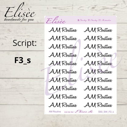 S93s  Script Sticker "AM ROUTINE" Small Sheet | Aufkleber | Bullet Journal