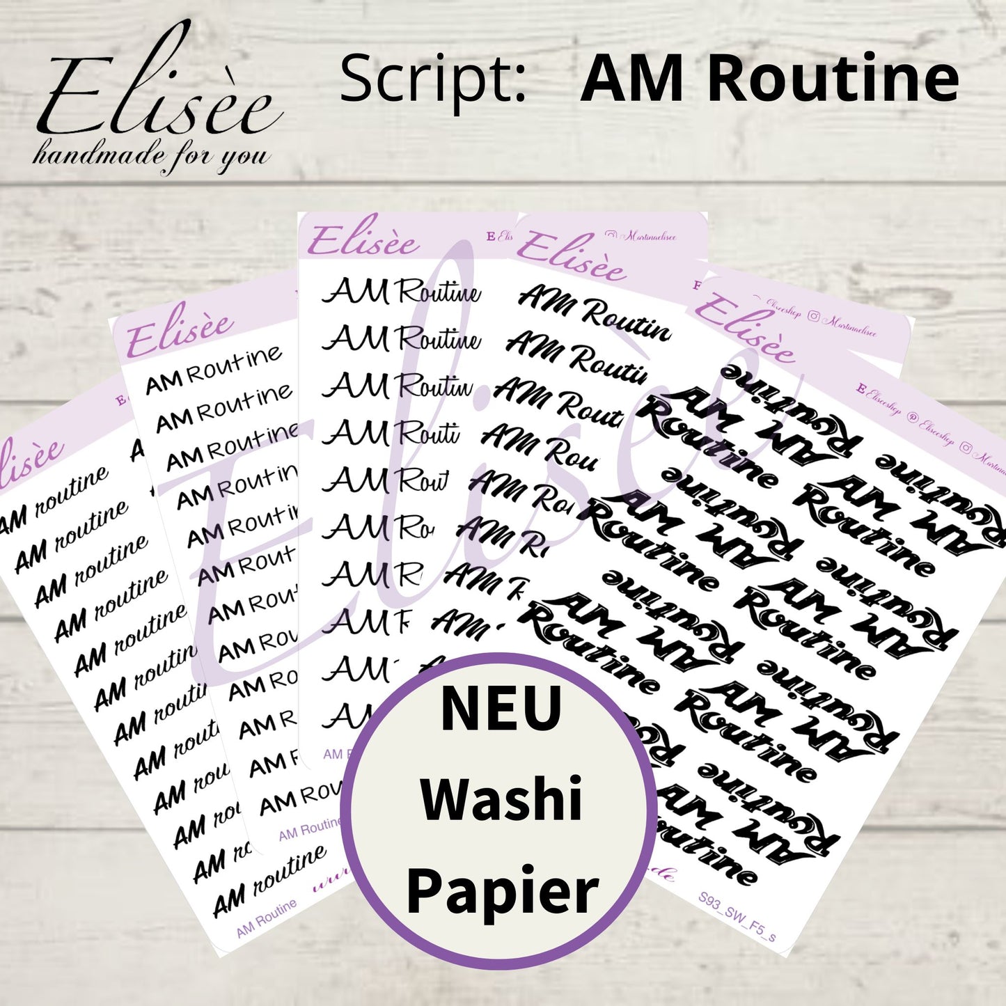 S93s  Script Sticker "AM ROUTINE" Small Sheet | Aufkleber | Bullet Journal
