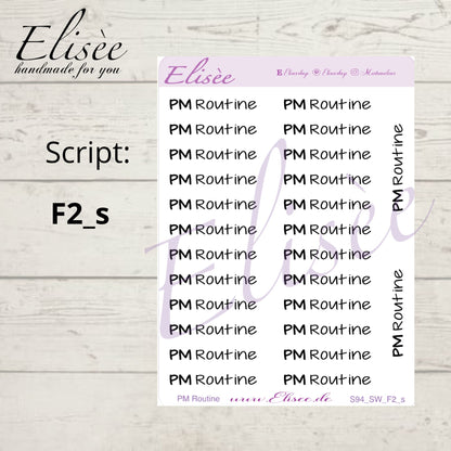 S94s  Script Sticker "PM ROUTINE" Small Sheet | Aufkleber | Bullet Journal