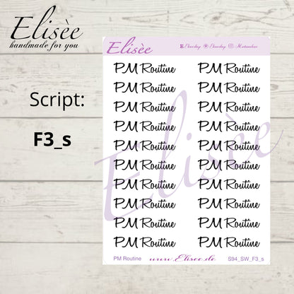 S94s  Script Sticker "PM ROUTINE" Small Sheet | Aufkleber | Bullet Journal