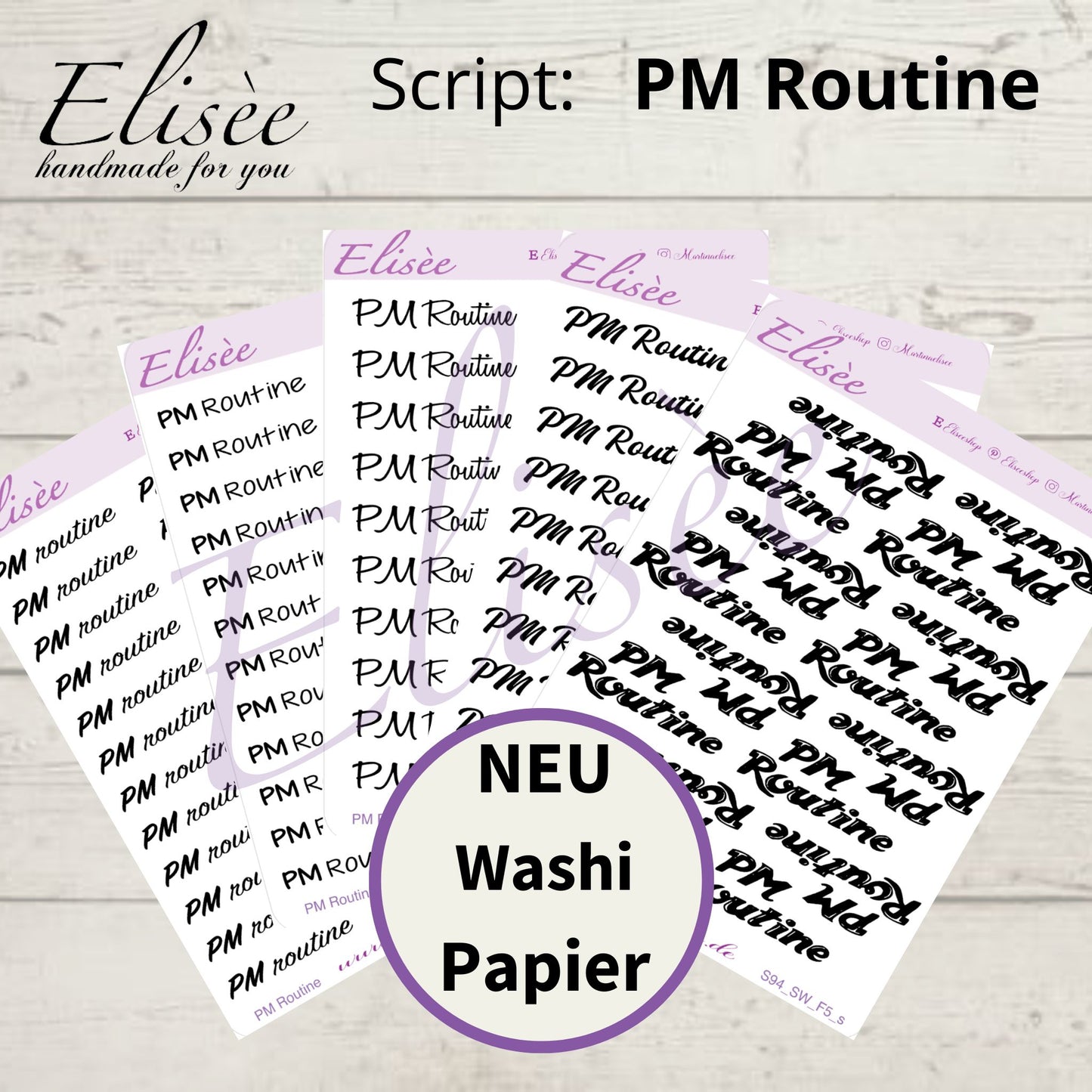 S94s  Script Sticker "PM ROUTINE" Small Sheet | Aufkleber | Bullet Journal