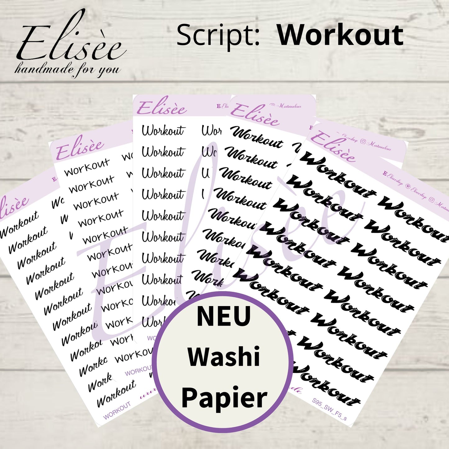 S95s  Script Sticker "WORKOUT" Small Sheet | Aufkleber | Bullet Journal