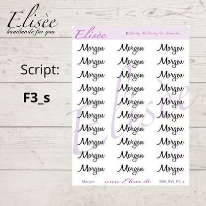 S96s  Script Sticker "MORGEN" Small Sheet | Aufkleber | Bullet Journal