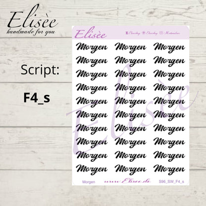 S96s  Script Sticker "MORGEN" Small Sheet | Aufkleber | Bullet Journal