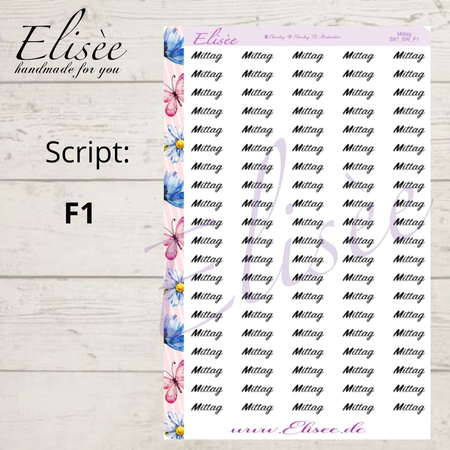 S97 Script Sticker "MITTAG" Big Sheet | Aufkleber | Bullet Journal