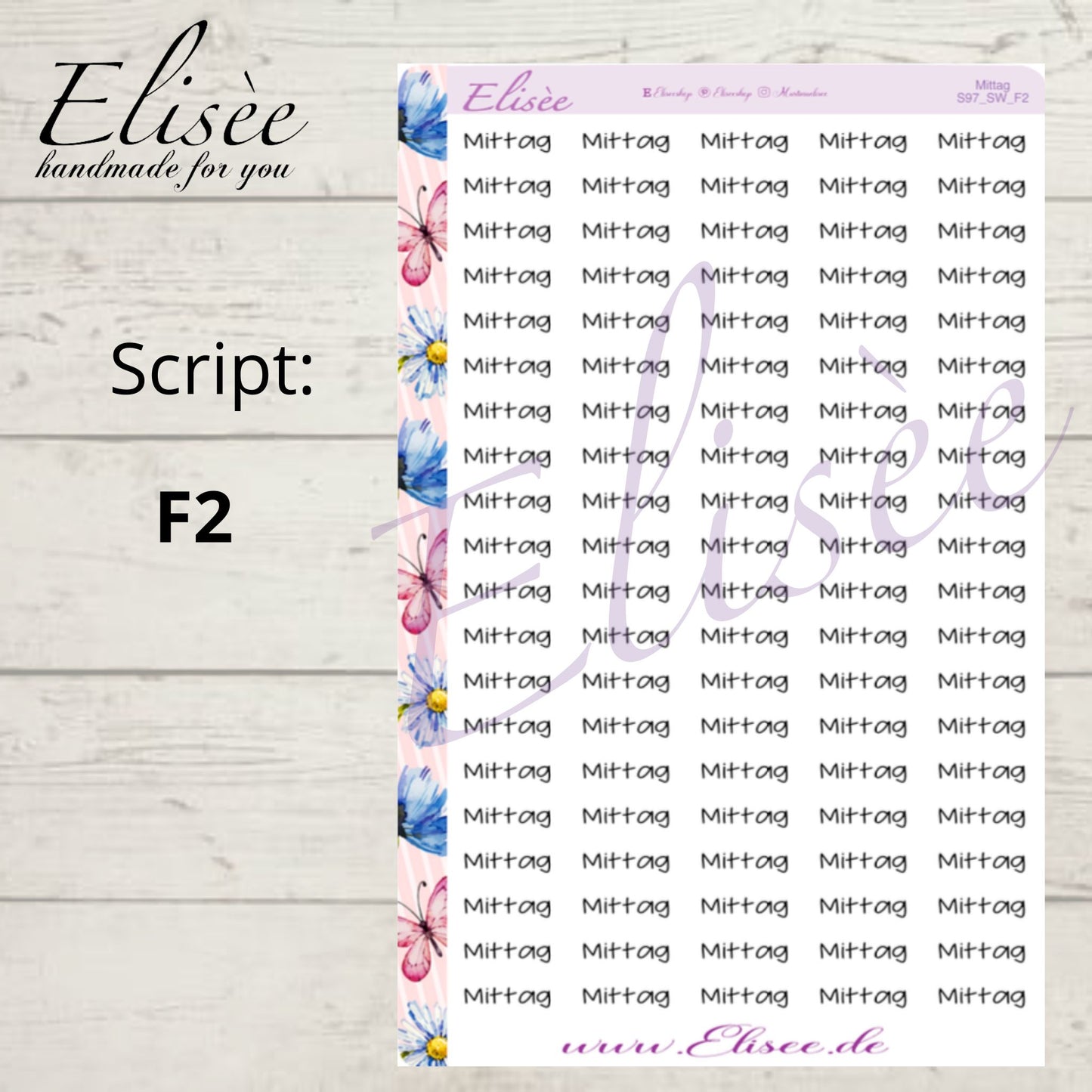 S97 Script Sticker "MITTAG" Big Sheet | Aufkleber | Bullet Journal