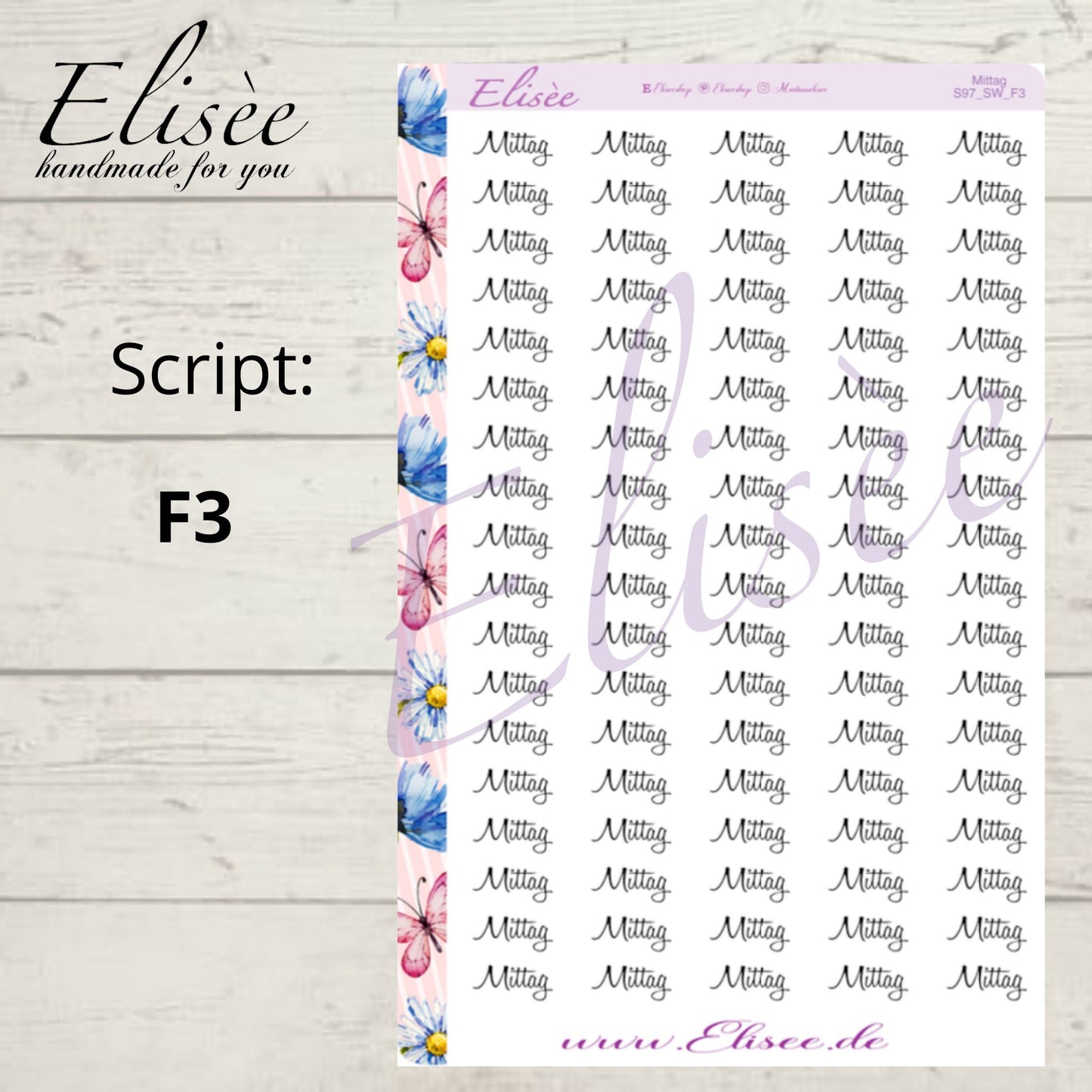 S97 Script Sticker "MITTAG" Big Sheet | Aufkleber | Bullet Journal