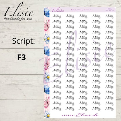 S97 Script Sticker "MITTAG" Big Sheet | Aufkleber | Bullet Journal