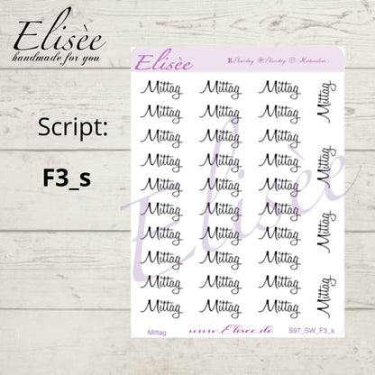 S97s  Script Sticker "MITTAG" Small Sheet | Aufkleber | Bullet Journal