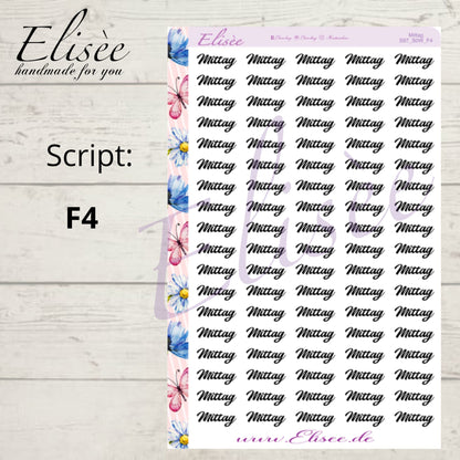 S97 Script Sticker "MITTAG" Big Sheet | Aufkleber | Bullet Journal