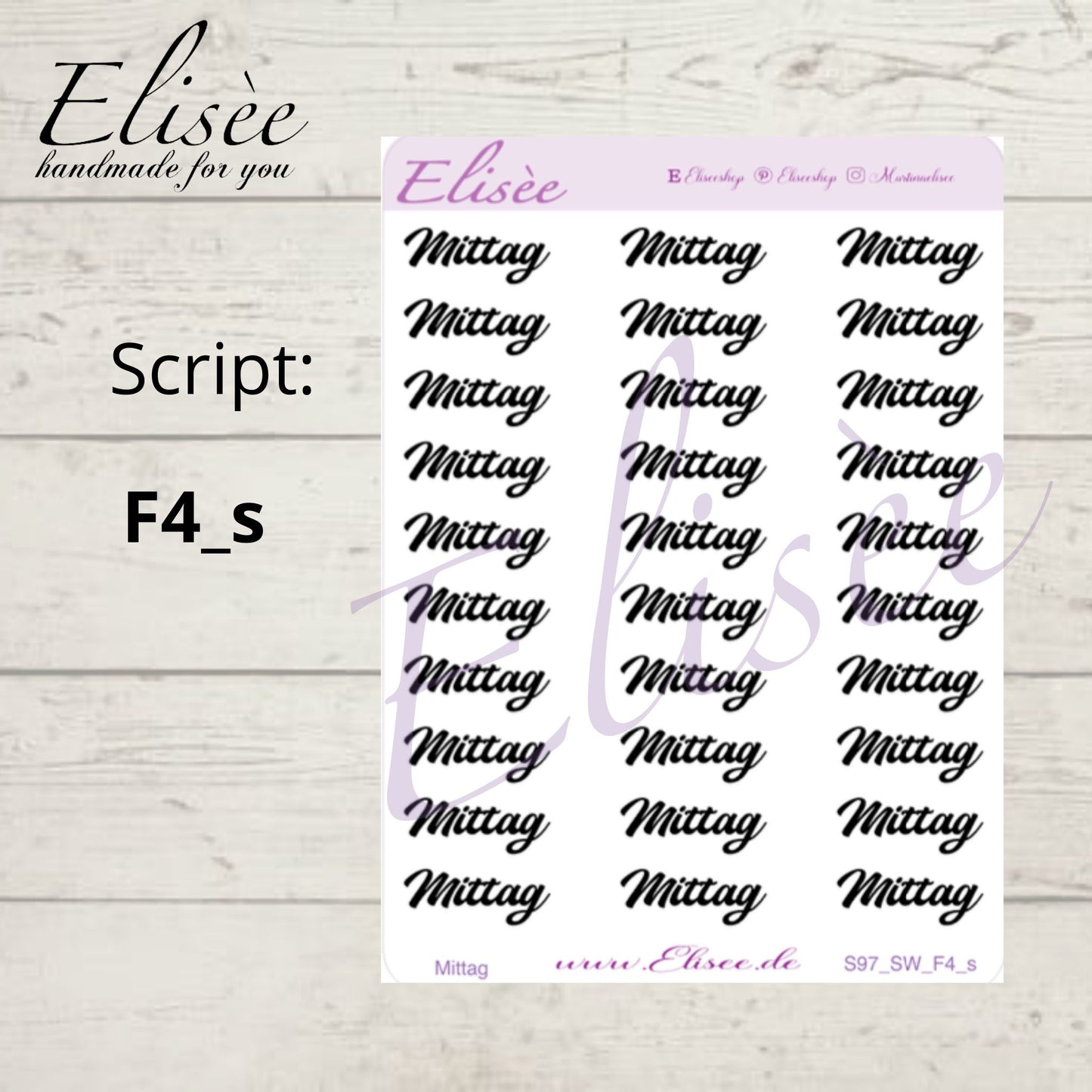 S97s  Script Sticker "MITTAG" Small Sheet | Aufkleber | Bullet Journal