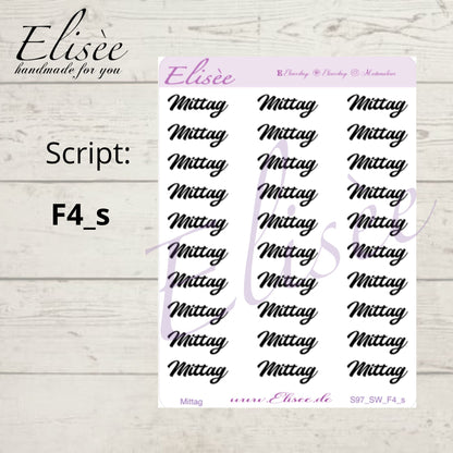 S97s  Script Sticker "MITTAG" Small Sheet | Aufkleber | Bullet Journal