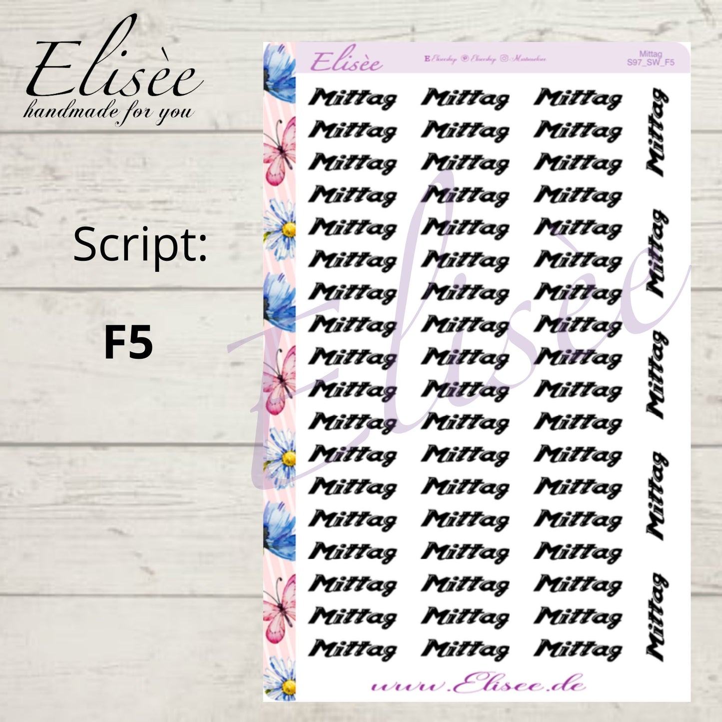 S97 Script Sticker "MITTAG" Big Sheet | Aufkleber | Bullet Journal