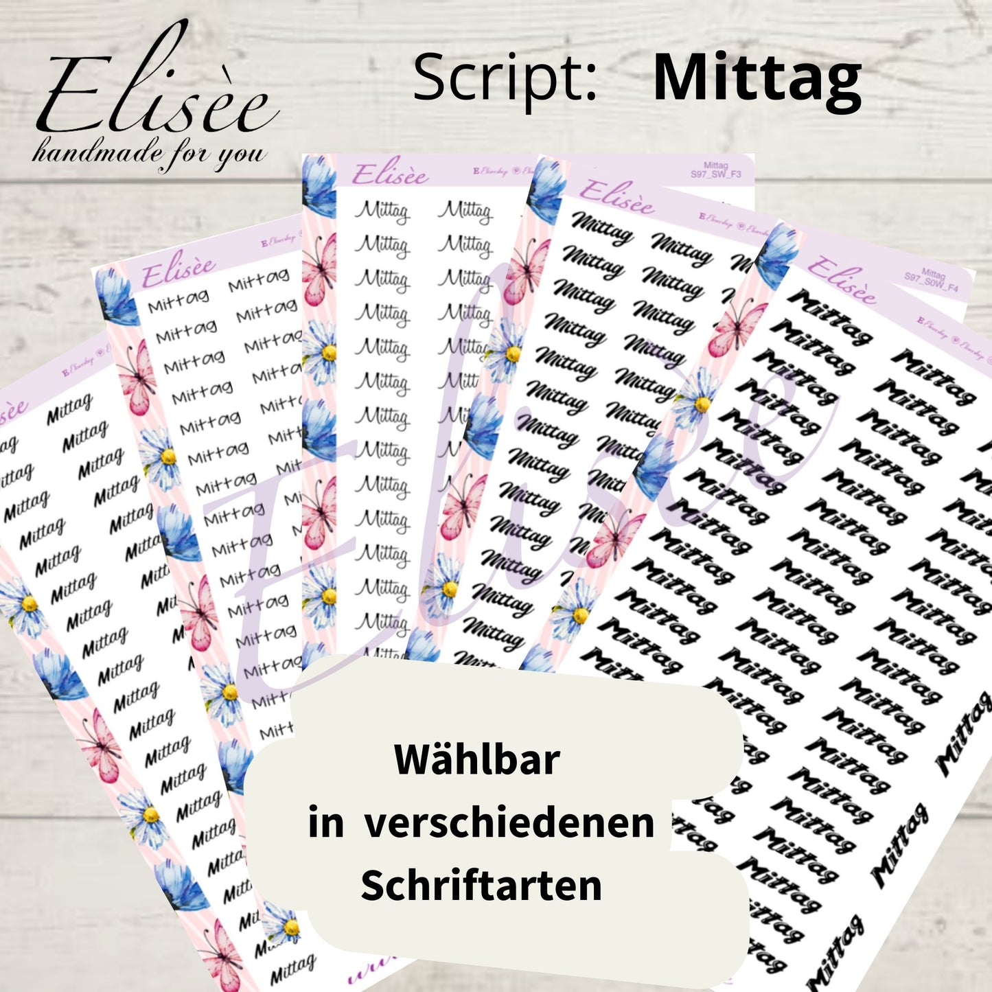 S97 Script Sticker "MITTAG" Big Sheet | Aufkleber | Bullet Journal
