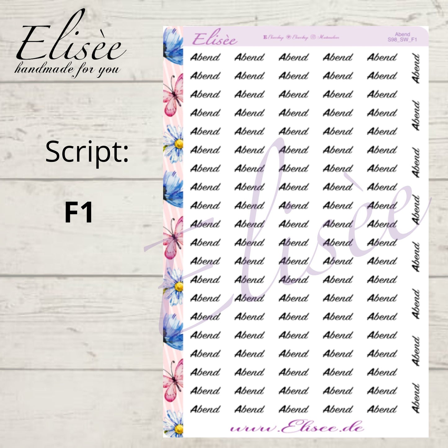 S98 Script Sticker "ABEND" Big Sheet | Aufkleber | Bullet Journal