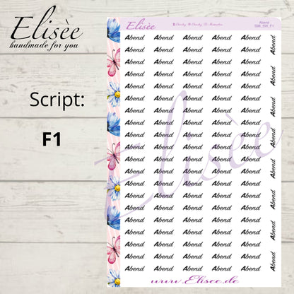S98 Script Sticker "ABEND" Big Sheet | Aufkleber | Bullet Journal