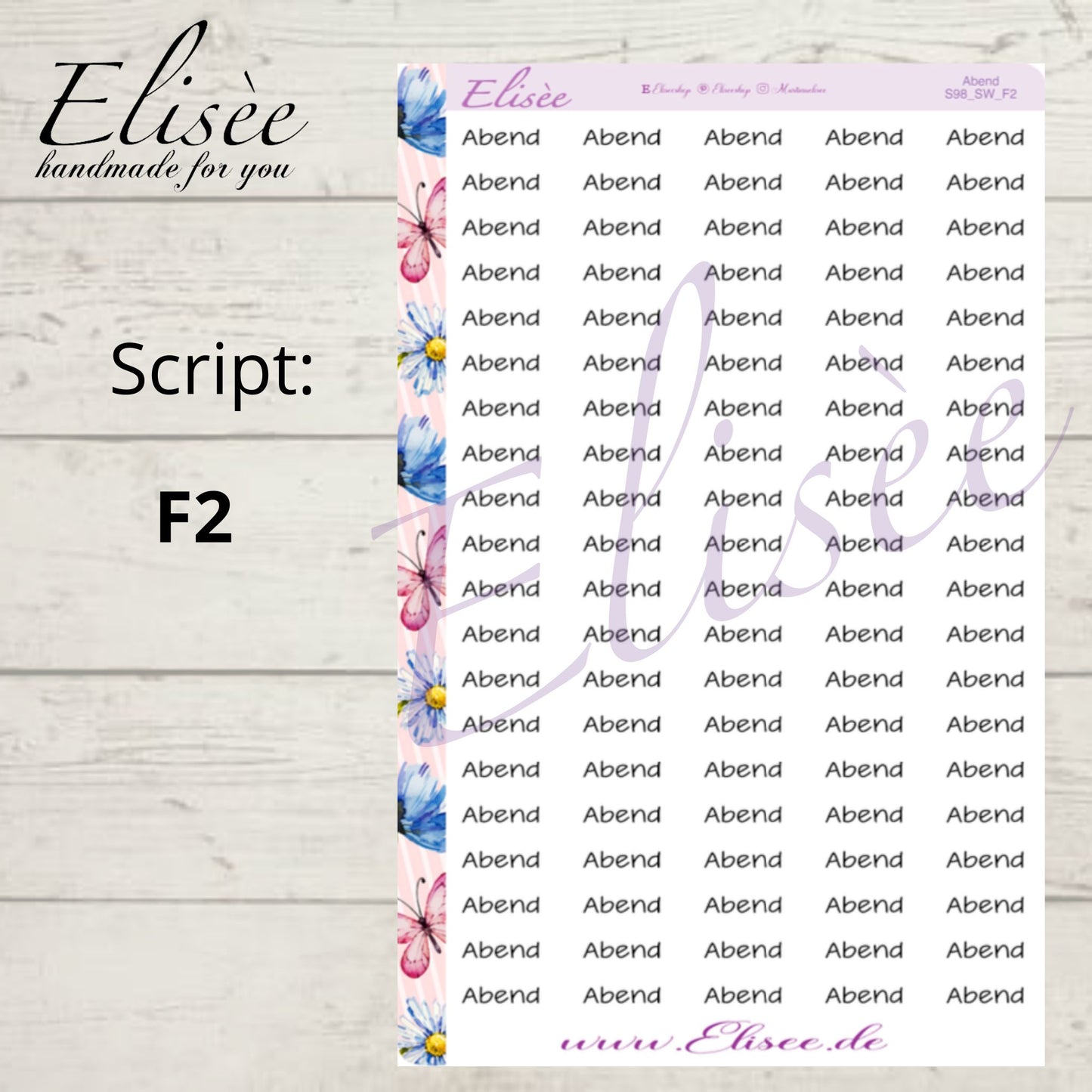 S98 Script Sticker "ABEND" Big Sheet | Aufkleber | Bullet Journal