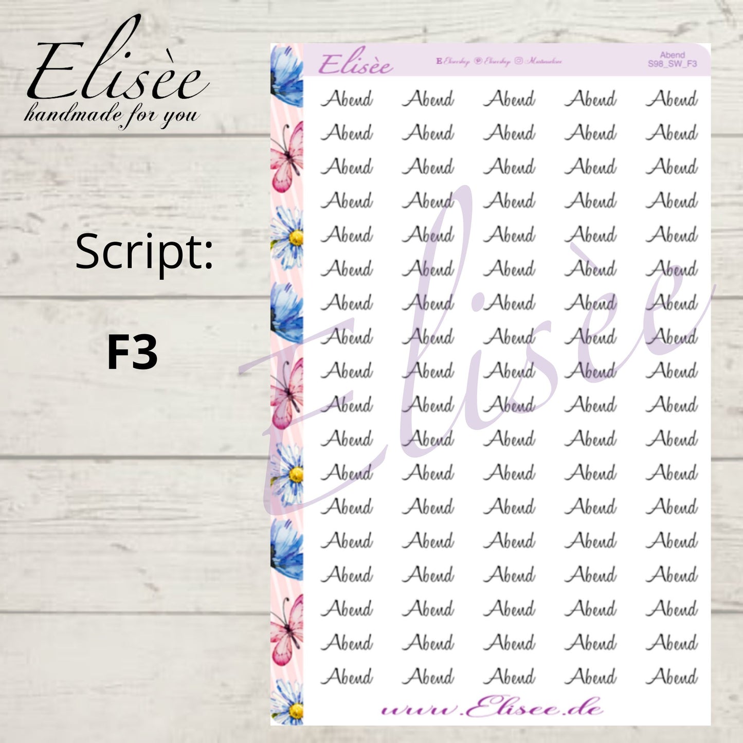 S98 Script Sticker "ABEND" Big Sheet | Aufkleber | Bullet Journal