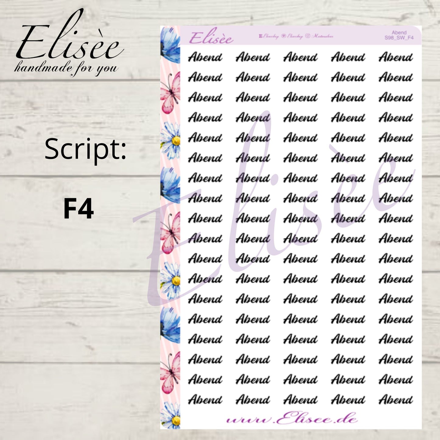 S98 Script Sticker "ABEND" Big Sheet | Aufkleber | Bullet Journal