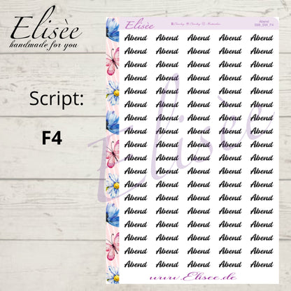 S98 Script Sticker "ABEND" Big Sheet | Aufkleber | Bullet Journal