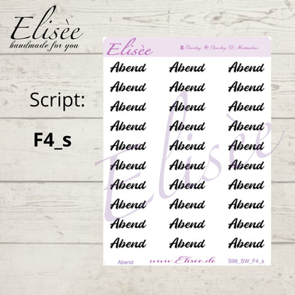 S98s  Script Sticker "ABEND" Small Sheet | Aufkleber | Bullet Journal