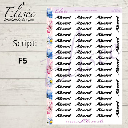 S98 Script Sticker "ABEND" Big Sheet | Aufkleber | Bullet Journal