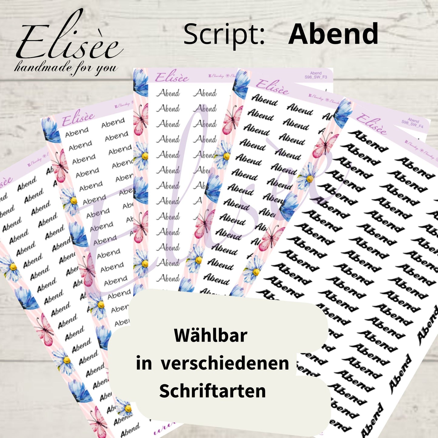 S98 Script Sticker "ABEND" Big Sheet | Aufkleber | Bullet Journal